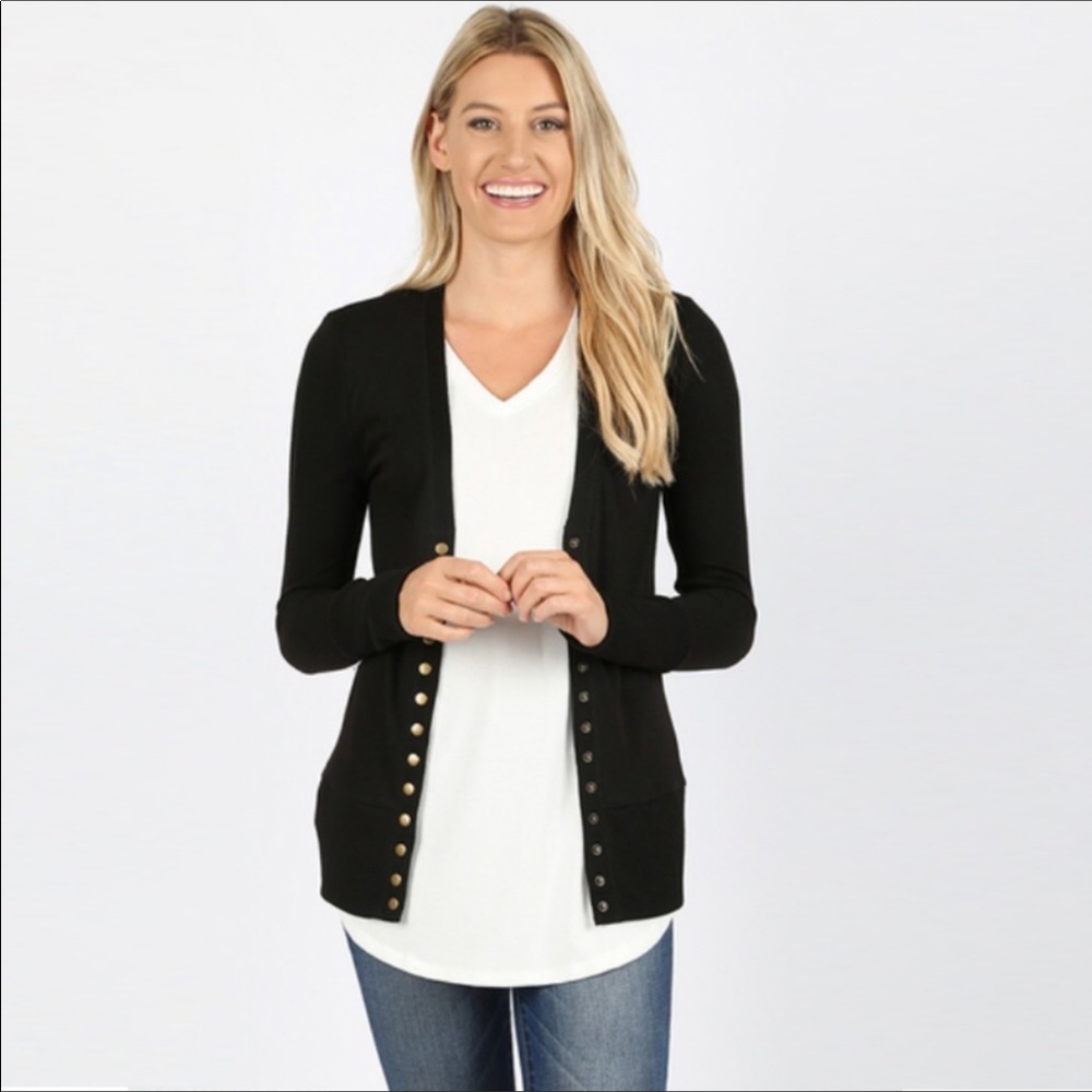 Olive Snap Button Long Sleeve Cardigan - Picture 8 of 8